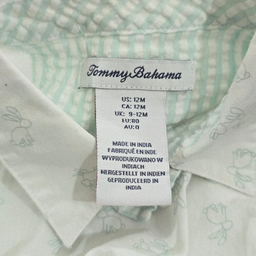 Tommy Bahama Baby Boy 12M‎ Seersucker Shorts Suspenders Hat Bunny Shirt Set 3pc